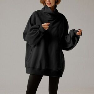 LIT Athletic Whisper Oversized Turtleneck Sweatshirt in Black Size XL